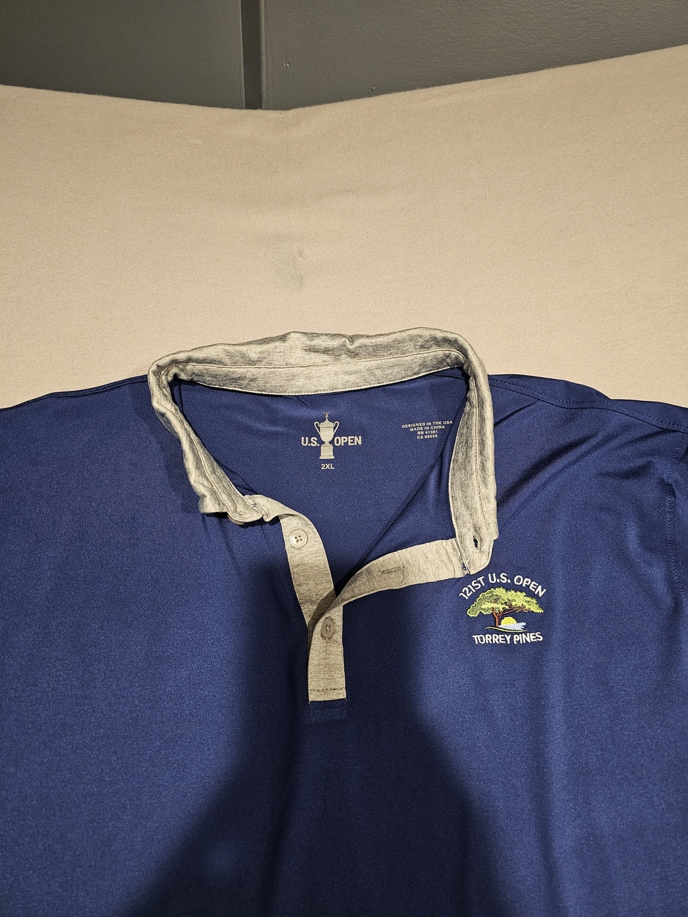 US Open Men's Blue Golf Polo Shirt with Contrast Collar Size XXL - Picture 4 of 7